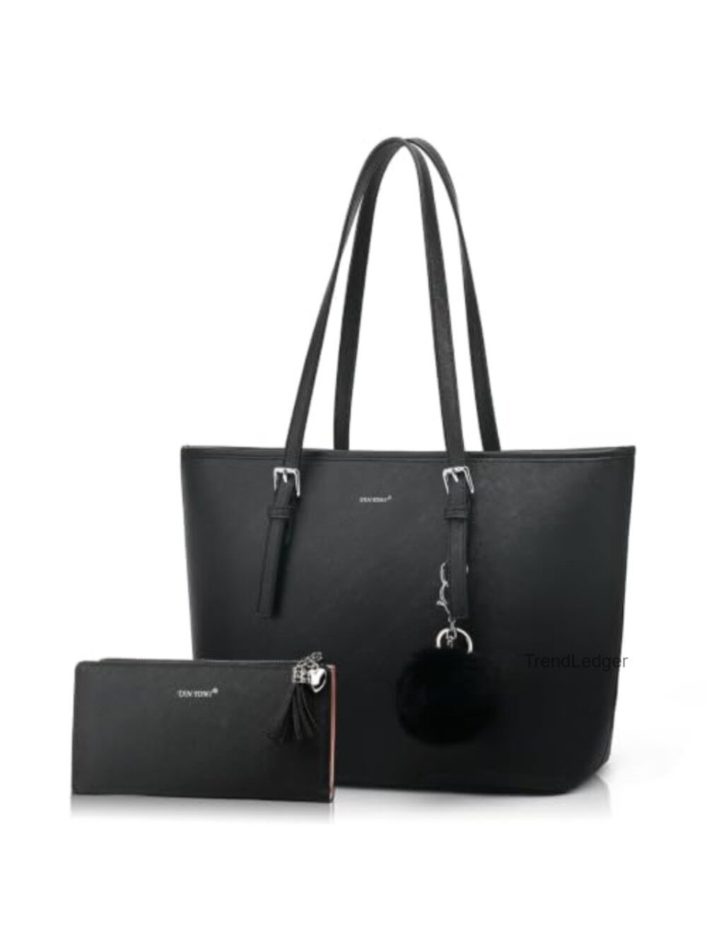 PU Leather Tote Bag Shoulder Handbag Large Work Bag 2-in-1 Set